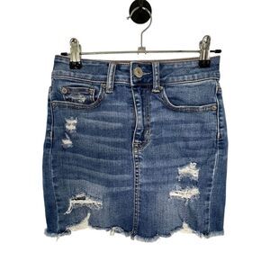 American Eagle Highrise Distressed Denim Mini Skirt